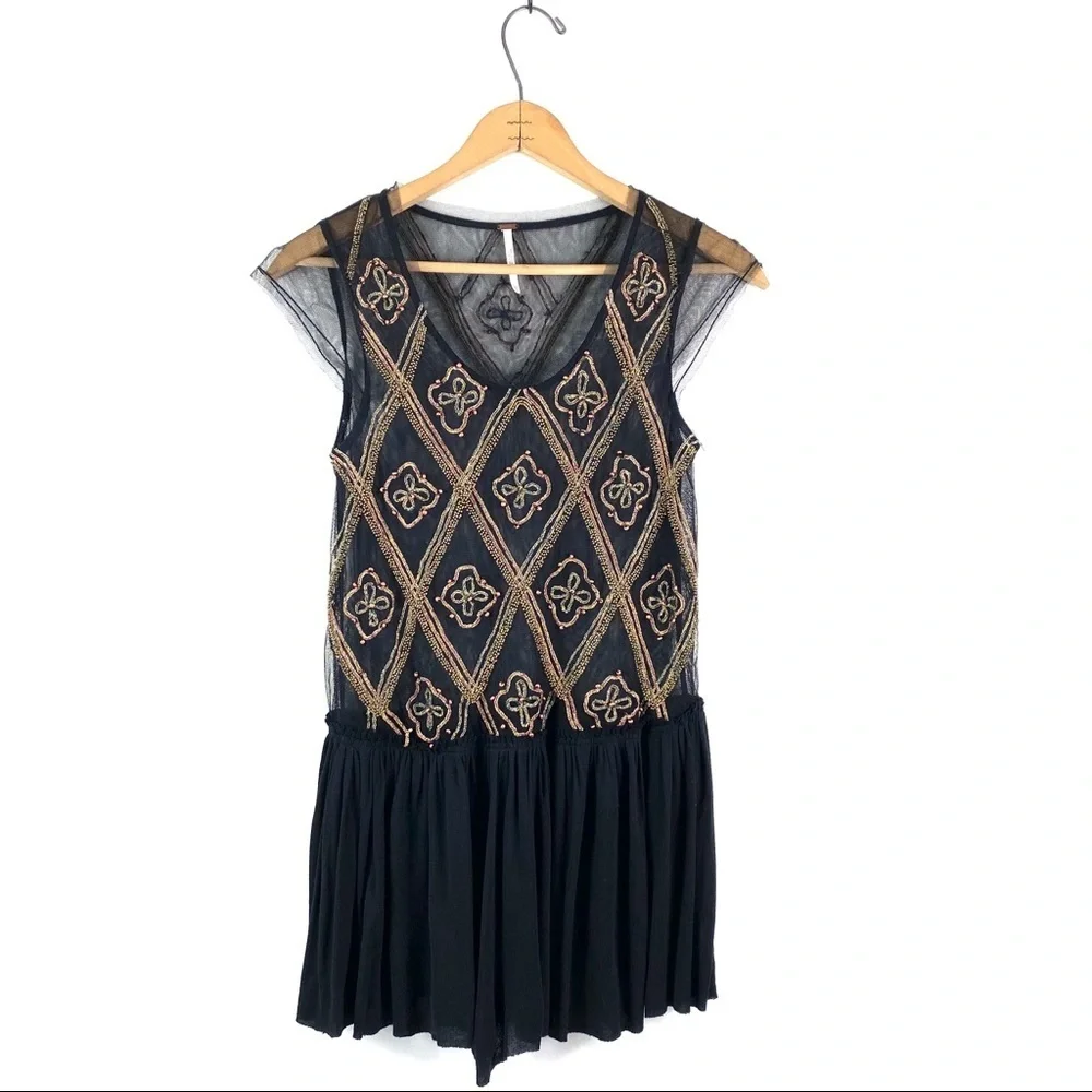 Free People | Holiday To India Mesh Beaded Top